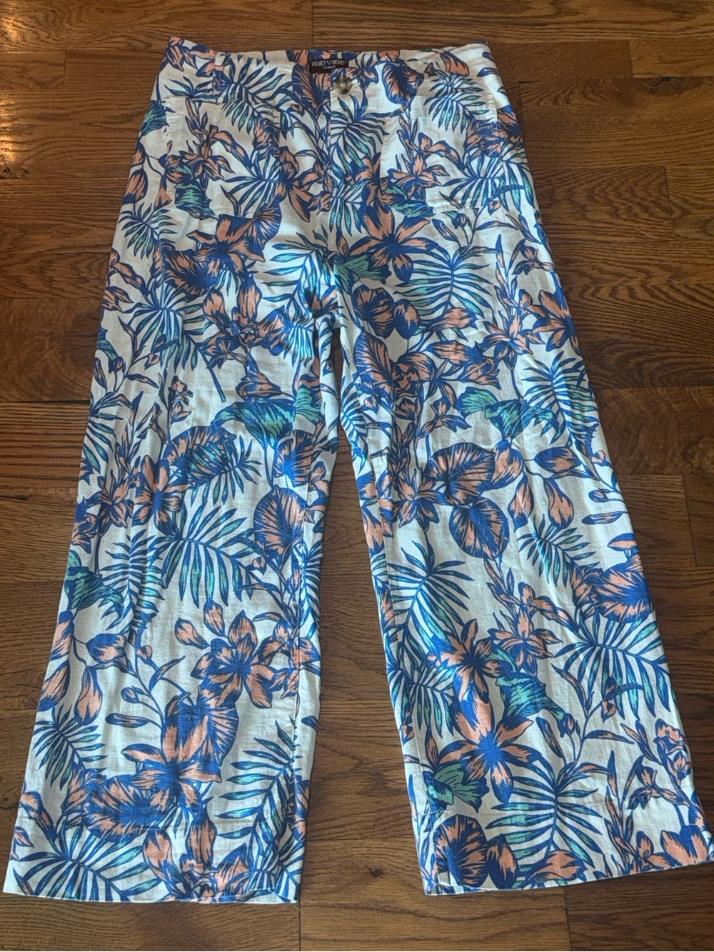 Velvet Heart. Tropical Wide Leg Linen Blend Pant. Size Medium.